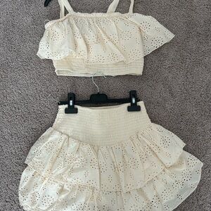 Japna Cream Eyelet Two-Piece Set
